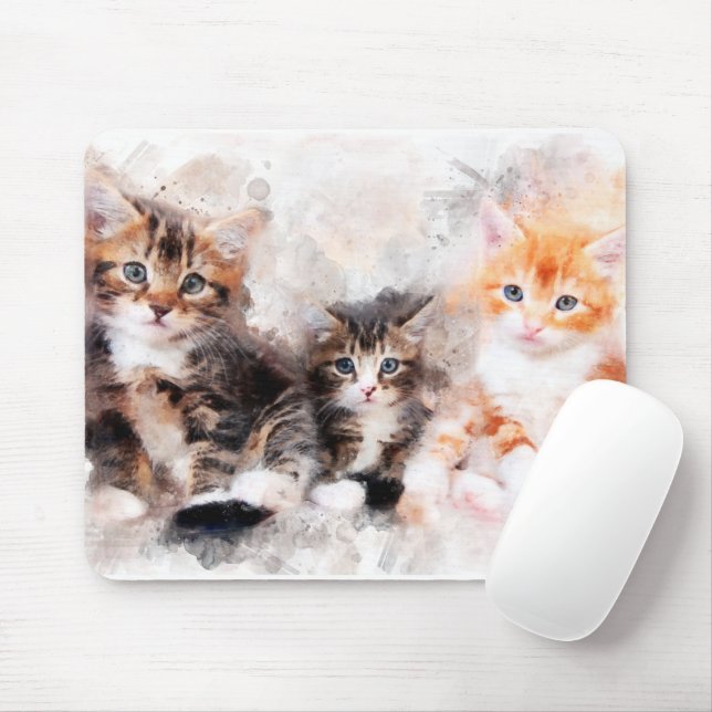 Drei schöne und niedliche Kätzchen Aquarellfarben Mousepad (Mit Mouse)