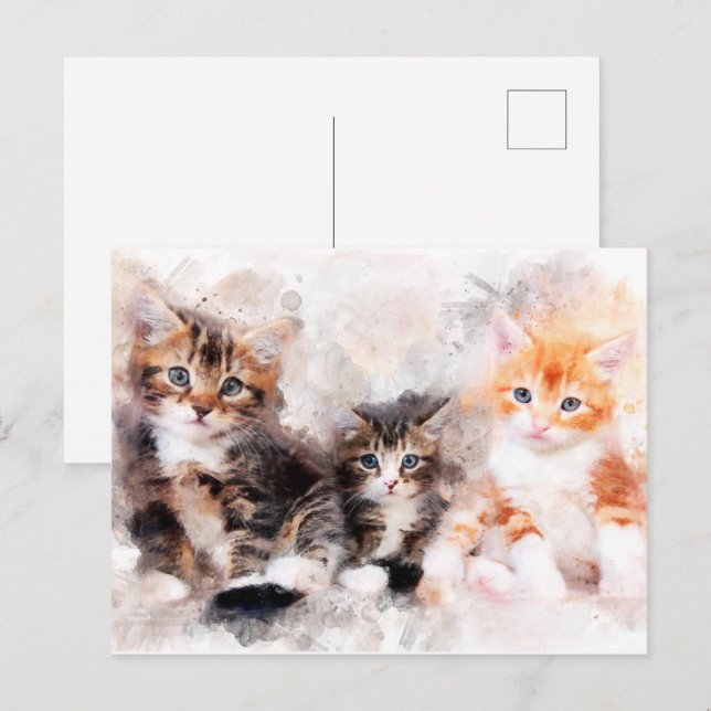 Drei schöne und niedliche Kätzchen Aquarellfarben Postkarte (Vorne/Hinten)