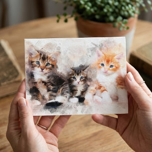 Drei schöne und niedliche Kätzchen Aquarellfarben Postkarte