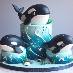 DREI SCHWARZ & WEIßE GEBURTSTAGS-TORTE MIT ORCA-WA KARTE