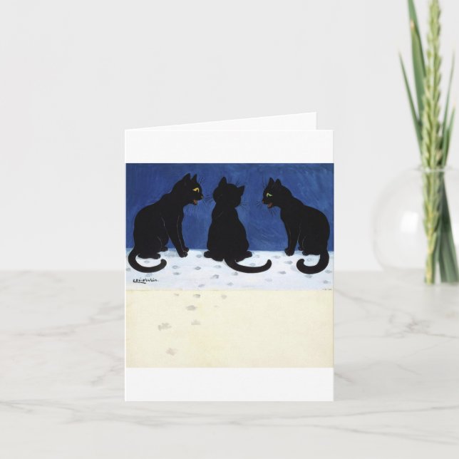 Drei schwarze Katzen im Schnee von Louis Wain Karte (Vorderseite)