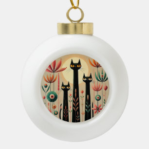 Drei schwarze Katzen inmitten eines lebendigen flo Keramik Kugel-Ornament