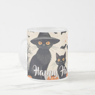 Drei schwarze Katzen mit Hüten an Halloween Mattglastasse
