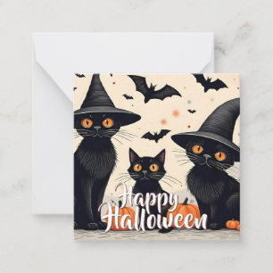 Drei schwarze Katzen mit Hüten an Halloween Mitteilungskarte