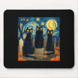 Drei schwarze Katzen Starry Night Van Gogh Kürbiss Mousepad
