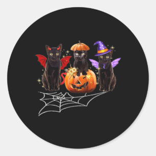 Drei schwarze Katzen Vampir Kürbis Halloween Kostü Runder Aufkleber