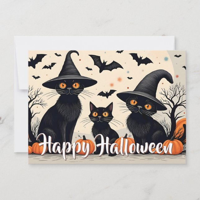 Drei schwarze Katzen zu Halloween (Vorderseite)