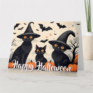Drei schwarze Katzen zu Halloween Karte