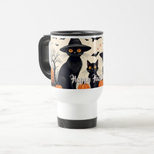 Drei schwarze Katzen zu Halloween Reisebecher