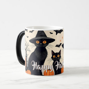Drei schwarze Katzen zu Halloween Verwandlungstasse