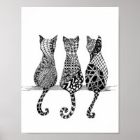 Drei schwarze und weiße Katzen drucken