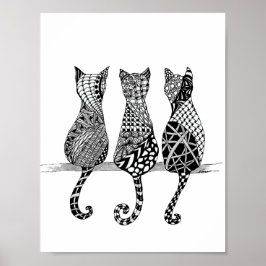 Drei schwarze und weiße Katzen drucken Poster