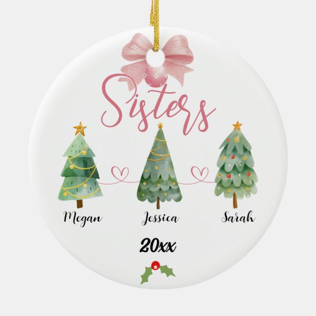 Drei Schwestern Weihnachtsbaum mit Individuellen N Keramik Ornament (Hinten)