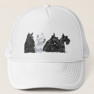 Drei Scotties und ein Westie Truckerkappe