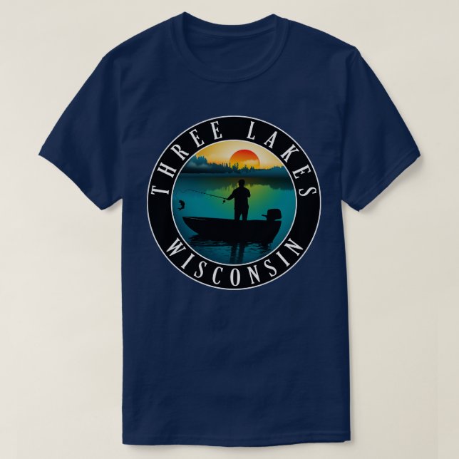 Drei Seen Wisconsin Angeln T-Shirt (Design vorne)