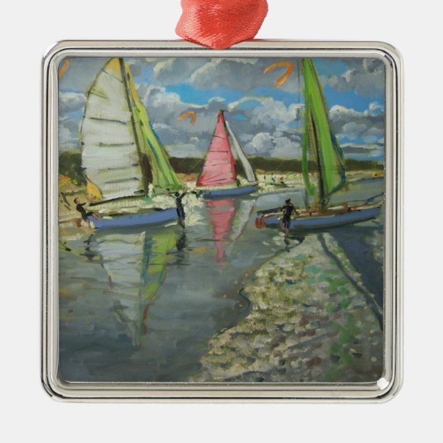 Drei Segelboot-Schrei-Dünen Frankreich Silbernes Ornament (Vorne)