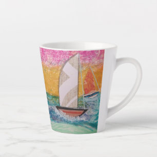 Drei Segelboote Pink Sky Milchtasse