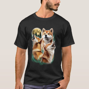 Drei Shiba Inu Howling am Mondsonnigen Spaß T-Shirt