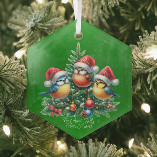 Drei Singvögel in Roten Hasen Ornament Aus Glas (Insitu)
