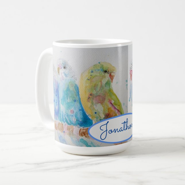 Drei Sitze auf der zweitgrößten blauen Tasse (Vorderseite Links)