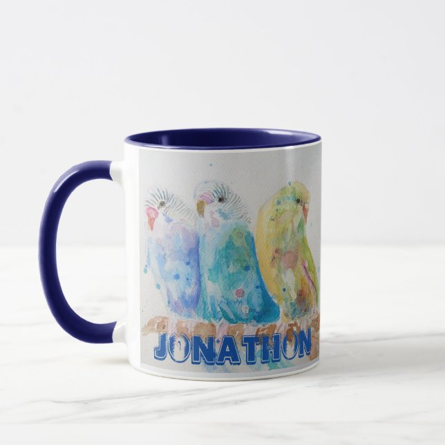 Drei sitzende Zweigstelle Wasserfarbe Blau Tasse (Links)