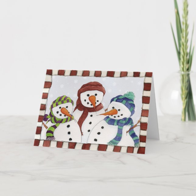 Drei-Snowmen-Karten Feiertagskarte (Vorderseite)