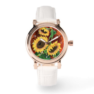 Drei Sonnenblumen beobachten - Malerei Armbanduhr