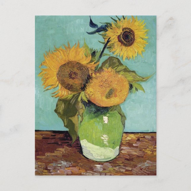 Drei Sonnenblumen in einer Van- Goghschönen Kunst Postkarte (Vorderseite)