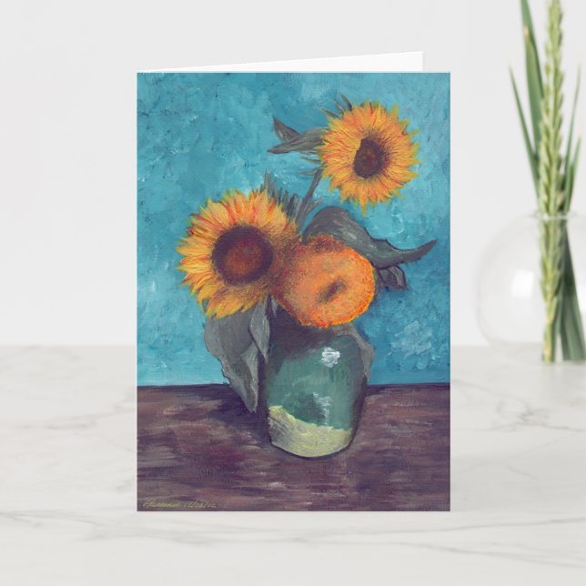 Drei Sonnenblumen in einer Vase Karte (Vorderseite)
