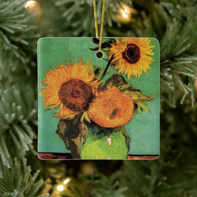 Drei Sonnenblumen in einer Vase von Vincent van Go Keramikornament (Baum)