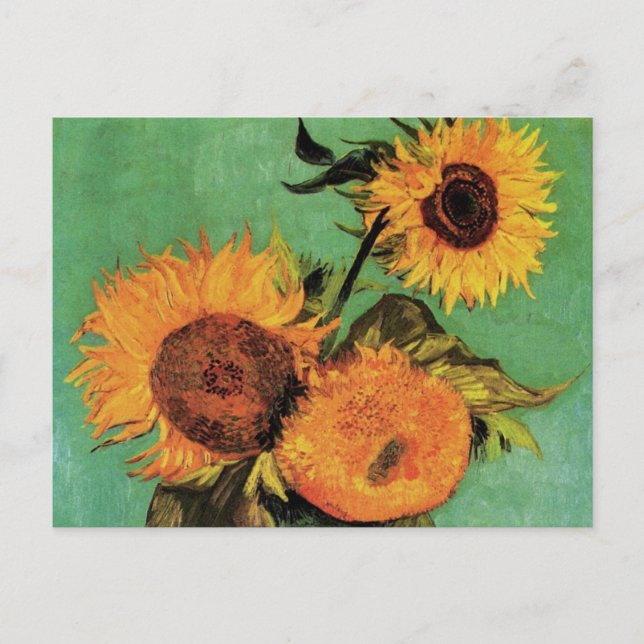 Drei Sonnenblumen in einer Vase von Vincent van Go Postkarte (Vorderseite)