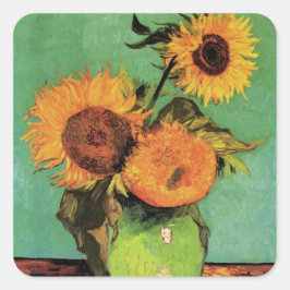 Drei Sonnenblumen in einer Vase von Vincent van Go Quadratischer Aufkleber