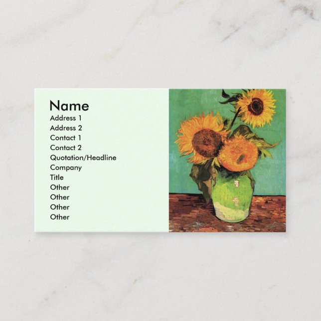 Drei Sonnenblumen in einer Vase von Vincent van Go Visitenkarte (Vorderseite)