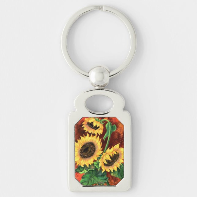 Drei Sonnenblumen Schlüsselanhänger Malerei (Vorderseite)