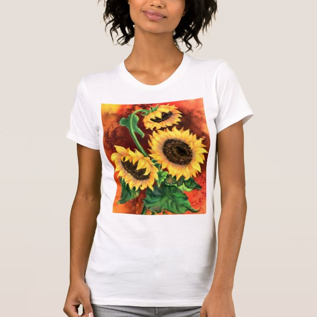 Drei Sonnenblumen T - Shirt Malerei (Vorderseite)