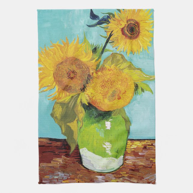 Drei Sonnenblumen | Vincent van Gogh Geschirrtuch (Vertikal)