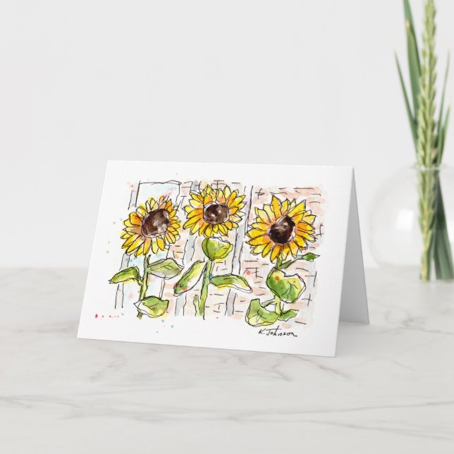Drei Sonnenblumen Wasserfarben-Grußkarte Karte (Vorderseite)
