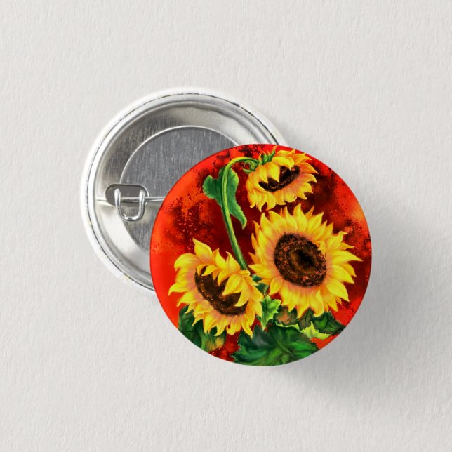 Drei Sonnenblumenknopf Button (Vorne & Hinten)