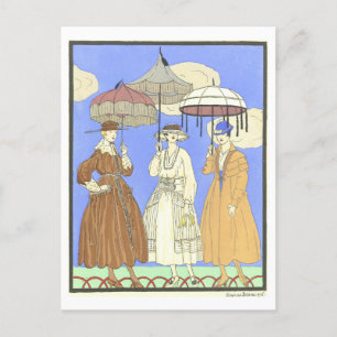 Drei Sonnenschirme Vintage-Modebild Postkarte