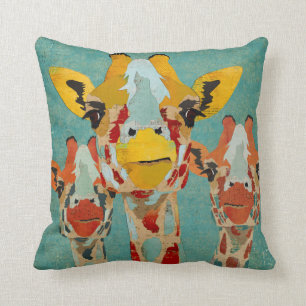 Drei spähendes Giraffen-Blau-Kissen Kissen