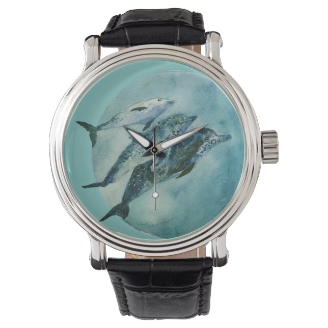 Drei spielerische Delphine Armbanduhr (Vorderseite)
