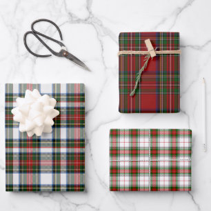 Drei Stewart-Clan-Muster Geschenkpapier Set