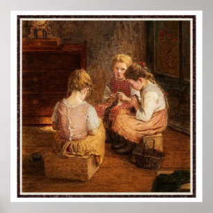 Drei strickende Mädchen von Walter Firle Poster