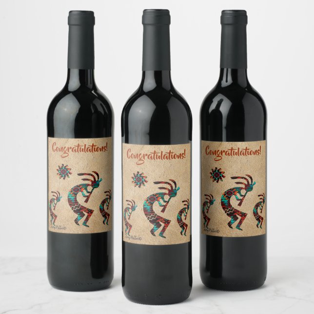 Drei-Südwesten-Kokopelli-Weinkarte Weinetikett (Flaschen)