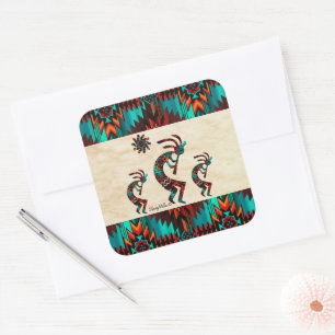 Drei südwestliche Kokopelli Quadratischer Aufkleber
