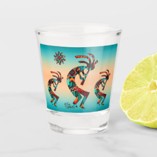 Drei südwestliche Kokopelli und Sonnenschutzglas Schnapsglas