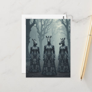Drei surrealistische Frauen mit Zebraköpfen im Wal Postkarte