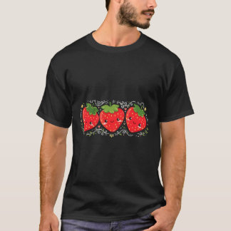 Drei süße Kawaii Erdbeergesichter T-Shirt