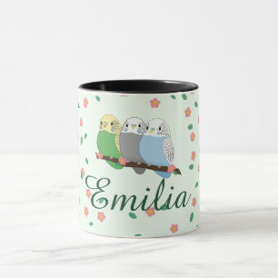 Drei süße Wellensittiche Florale Kirschblüte Tasse
