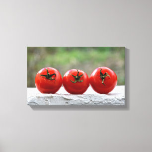 Drei Tomaten auf der Mauer Leinwanddruck